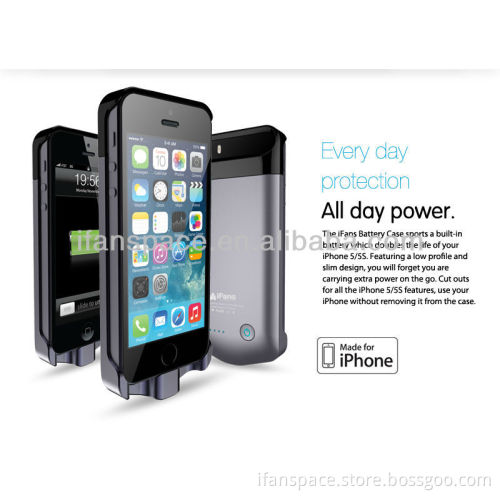 MFi booster battery case for iPhone 5/5S mobile charger with 2200mAh capacity made in china